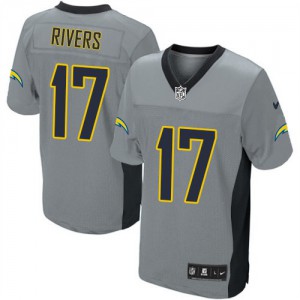 Hommes Nike San Diego Chargers # 17 Philip Rivers élite gris ombre NFL Maillot Magasin