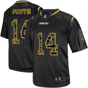 Hommes Nike San Diego Chargers # 14 Dan Fouts Élite noire Camo Fashion NFL Maillot Magasin