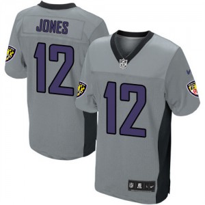Hommes Nike Baltimore Ravens # 12 Jacoby Jones élite gris ombre NFL Maillot Magasin