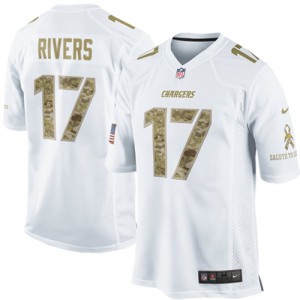 Hommes Nike San Diego Chargers # 17 Philip Rivers élite blanche Salute au Service NFL Maillot Magasin