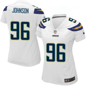 Femmes Nike San Diego Chargers # 96 Jarret Johnson Élite blanc NFL Maillot Magasin